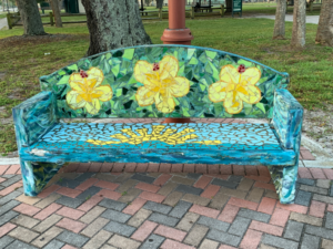 2022-12-05 bench, yellow flowers