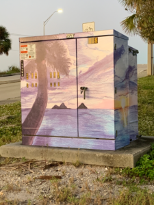 2022-12-06 electrical box, hazy water & palm trees