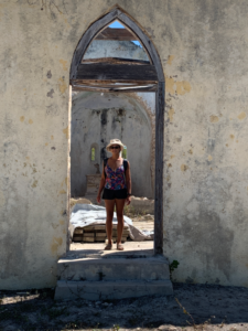 Sheli at the Shrimp Hole abandoned church